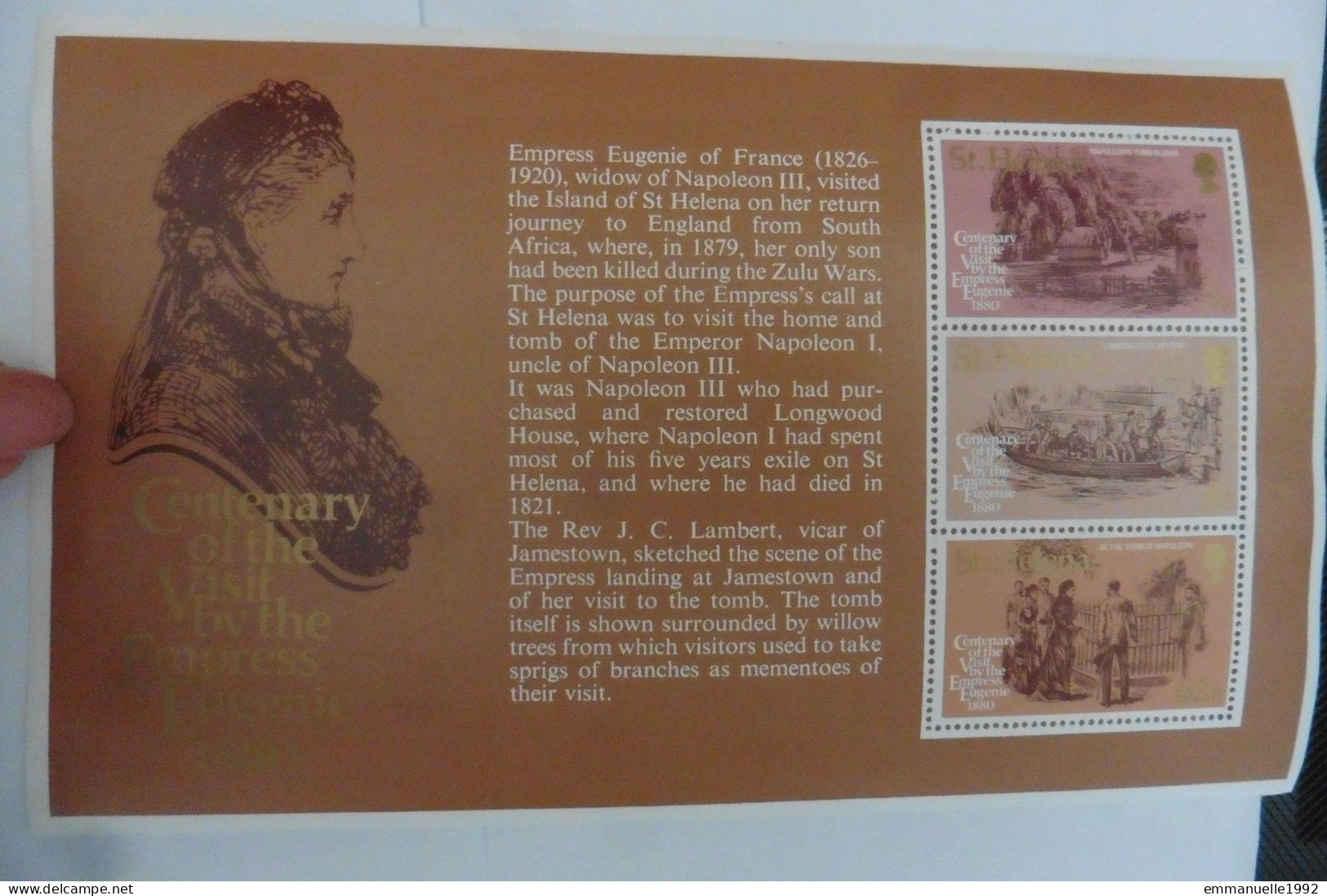Planche De 3 Timbres Centenaire Visite Impératrice Eugénie à Sainte Hélène 1880 - Ganze Bögen & Platten