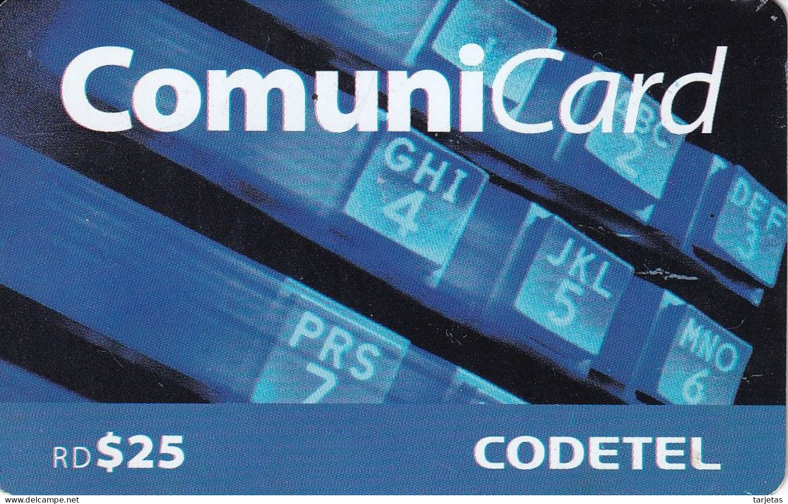 TARJETA DE REPUBLICA DOMINICANA DE COMUNICARD DE CODETEL $25 (NUMERACION CONTROL ARRIBA) - Dominicaanse Republiek