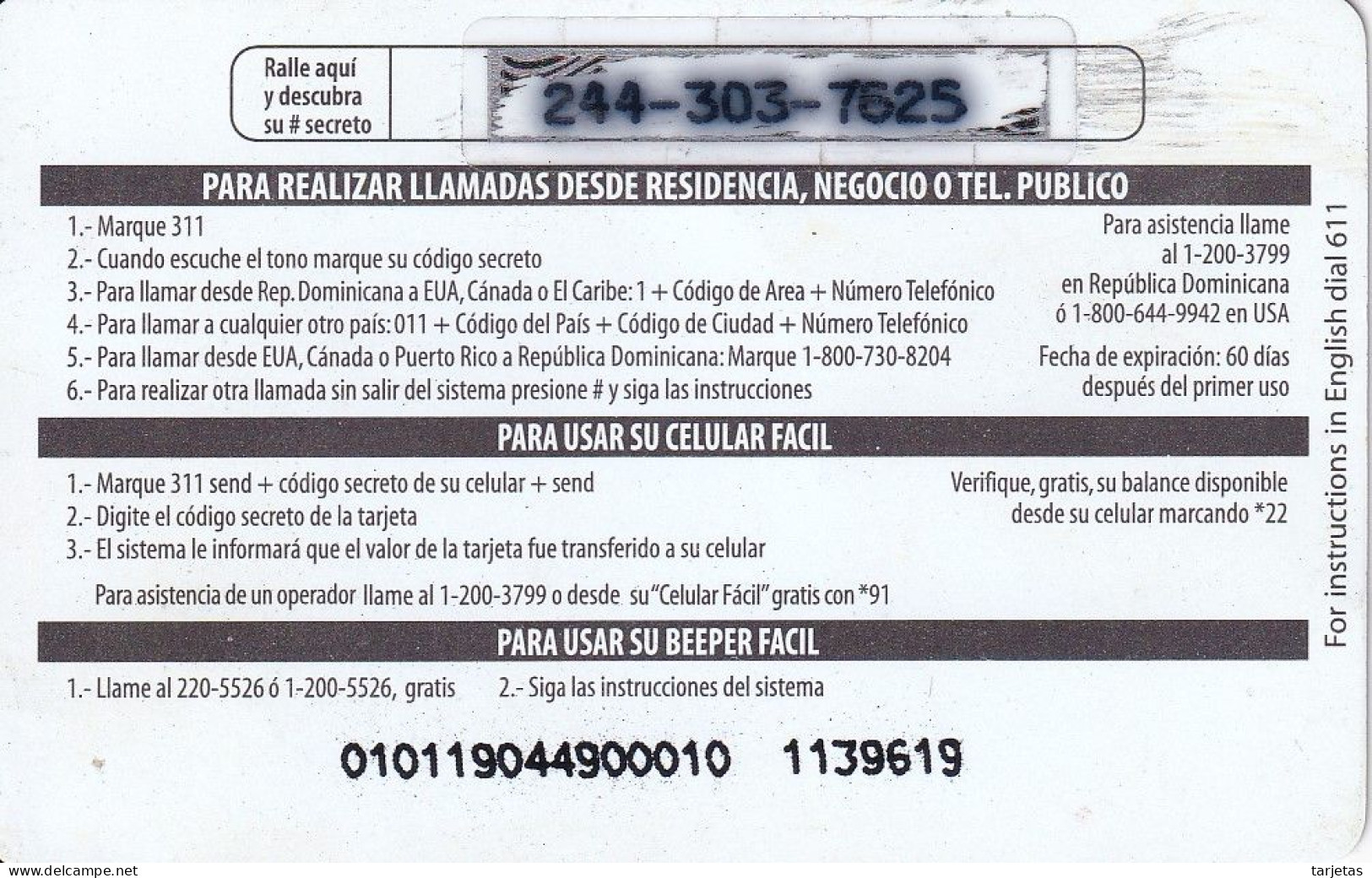 TARJETA DE REPUBLICA DOMINICANA DE COMUNICARD DE CODETEL $25 (NUMERACION CONTROL ABAJO) - Dominicana
