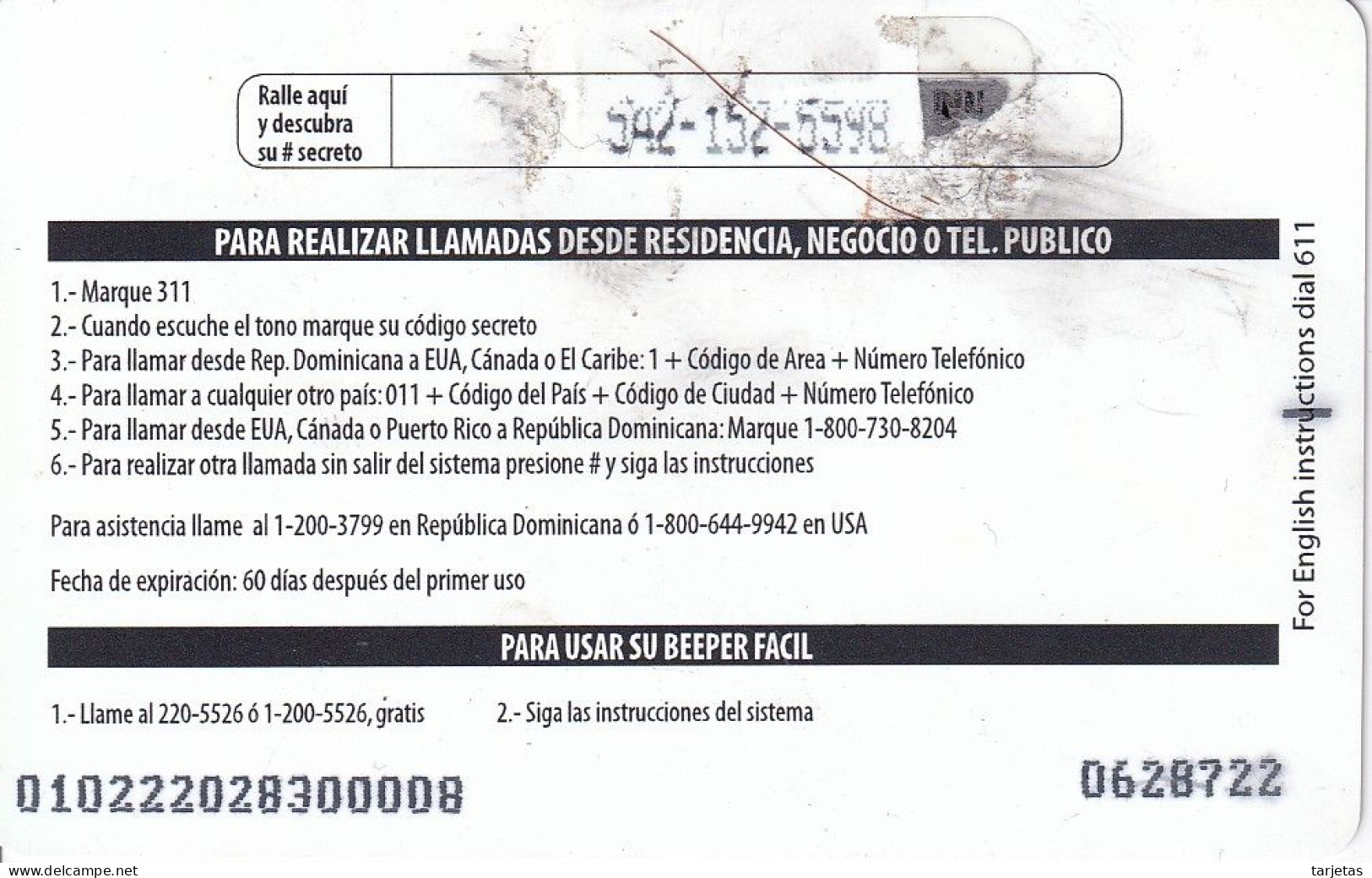 TARJETA DE REPUBLICA DOMINICANA DE COMUNICARD DE CODETEL $45 (NUMERACION CONTROL ABAJO) - Dominik. Republik