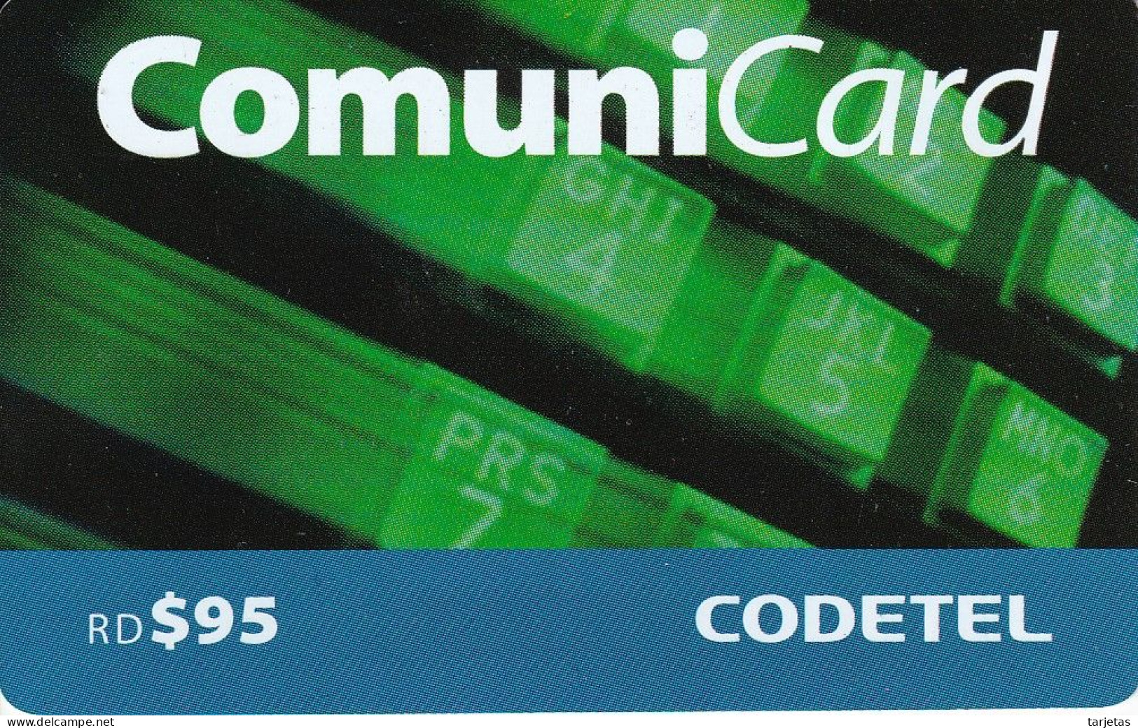 TARJETA DE REPUBLICA DOMINICANA DE COMUNICARD DE CODETEL $95 (NUMERACION CONTROL ARRIBA) - Dominicana