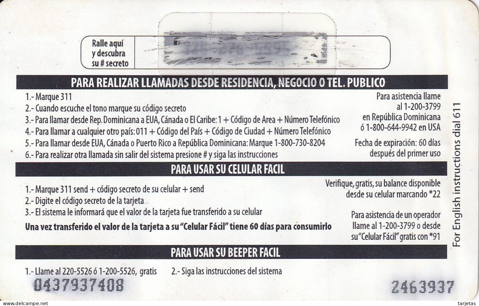 TARJETA DE REPUBLICA DOMINICANA DE COMUNICARD DE CODETEL $95 (NUMERACION CONTROL ABAJO) - Dominicaanse Republiek