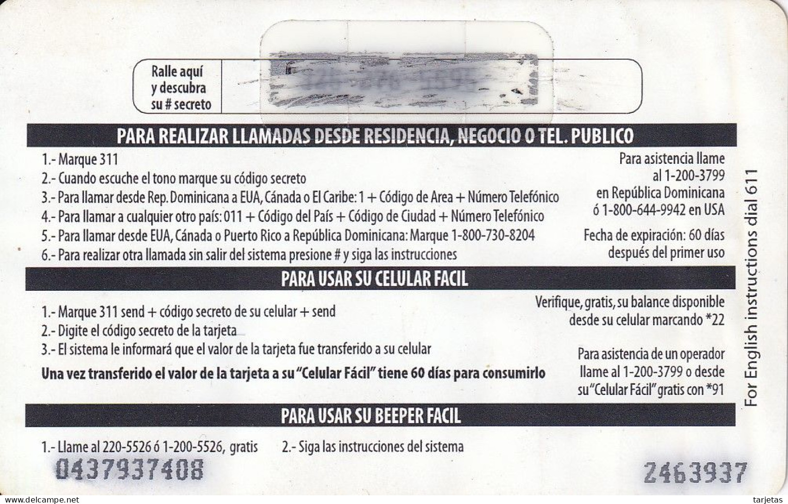 TARJETA DE REPUBLICA DOMINICANA DE COMUNICARD DE CODETEL $95 (NUMERACION CONTROL ABAJO) - Dominik. Republik