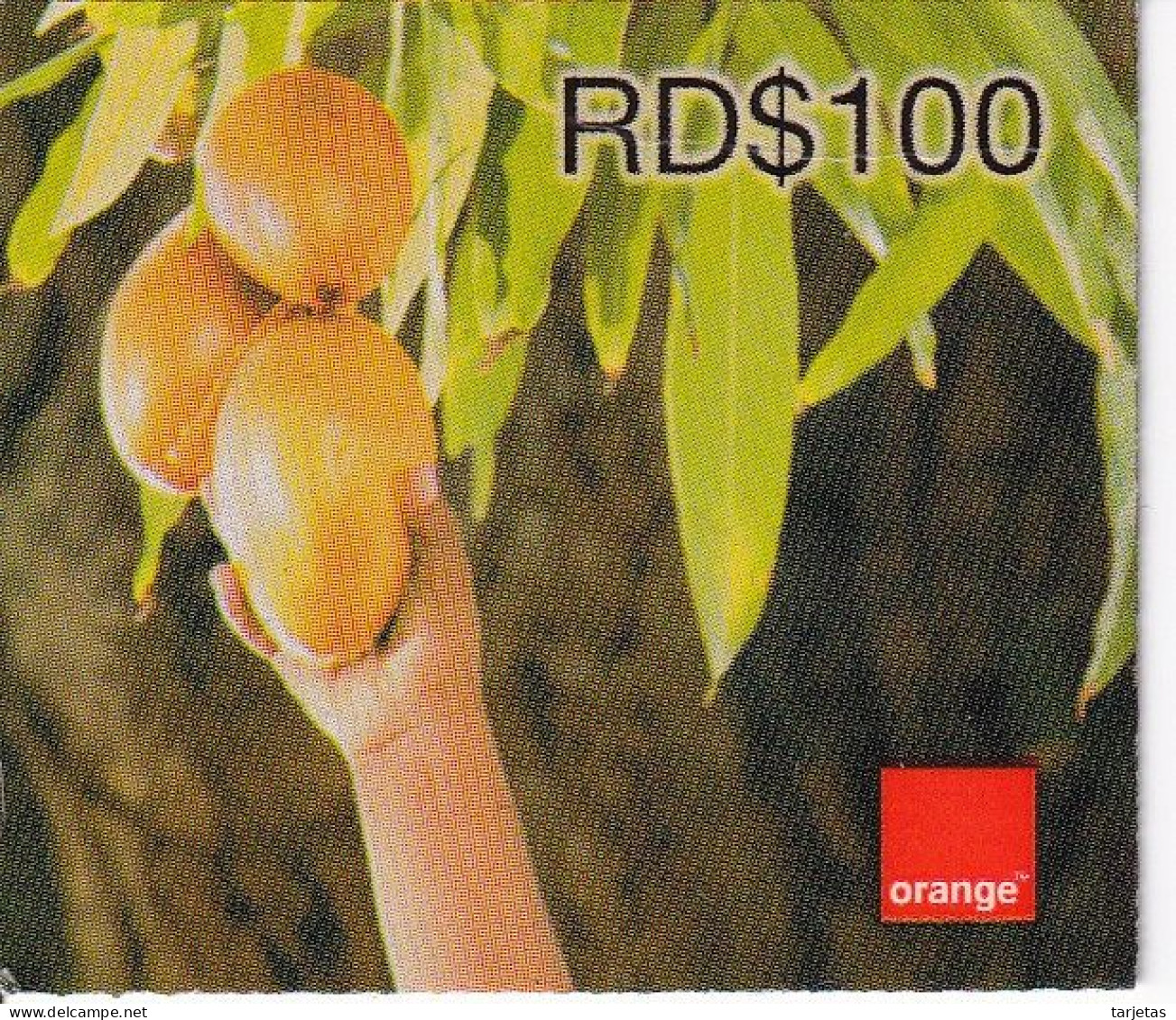 TARJETA DE REPUBLICA DOMINICANA DE ORANGE RD$100 DE UNAS FRUTAS - Dominik. Republik