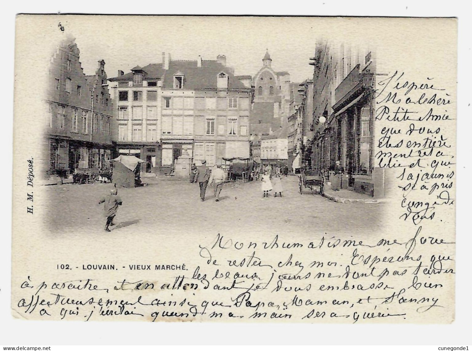 CPA LOUVAIN / LEUVEN : Vieux Marché - Animation Et Vue Plutôt Rare ( Zeldzaam ) Circulée En 1901 - H.M. N° 102  2 Scans - Leuven