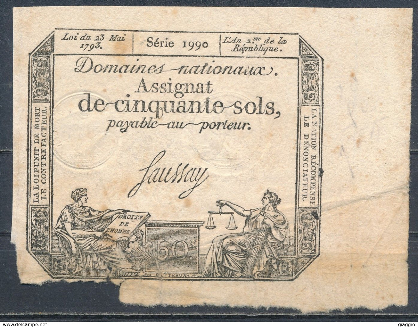 °°° FRANCE ASSIGNAT 50 SOLS 1793  Serie 1990 °°° - Assignats & Mandats Territoriaux