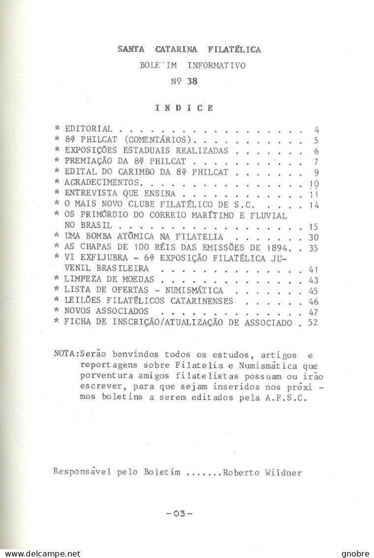 SANTA CATARINA FILATELICA - BRAZIL - MAGAZINE - 1987 -  N° 38 - Zeitungen & Zeitschriften