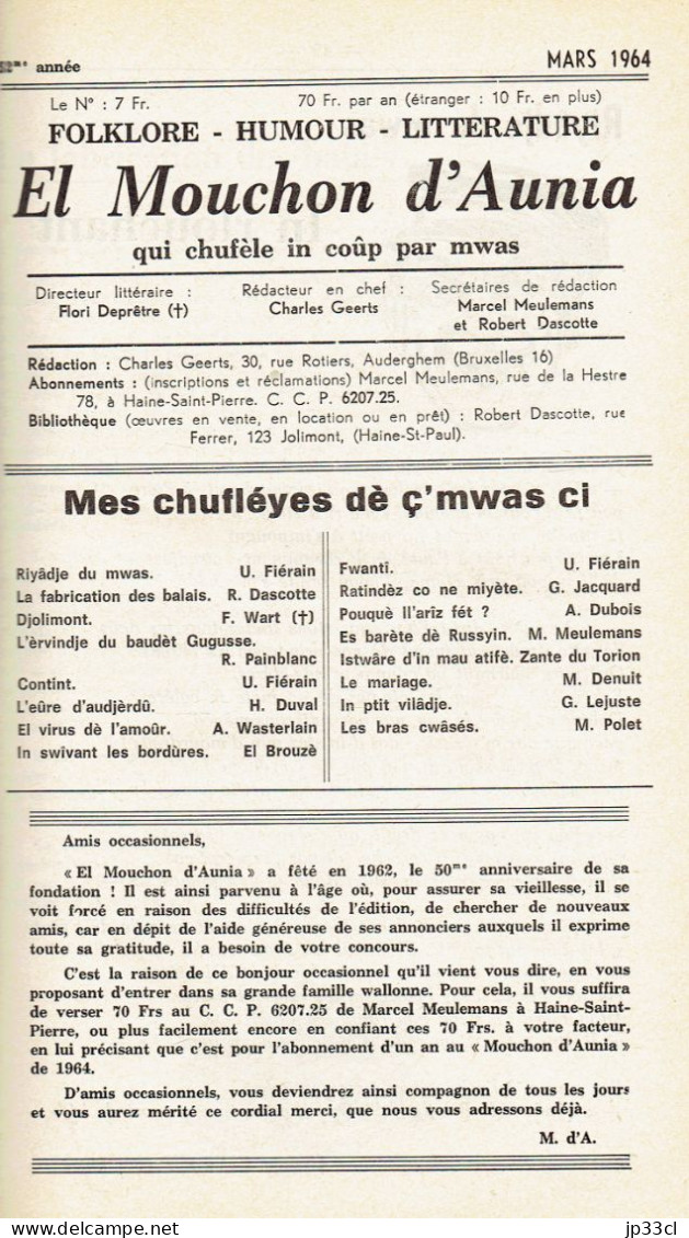 El Mouchon D'Aunia Année 1964 U. Fiérain M. Meulemans Jacquard H. Duval A. Wasterlain A. Dechèvre M. Denuit G. Lejuste - Other & Unclassified