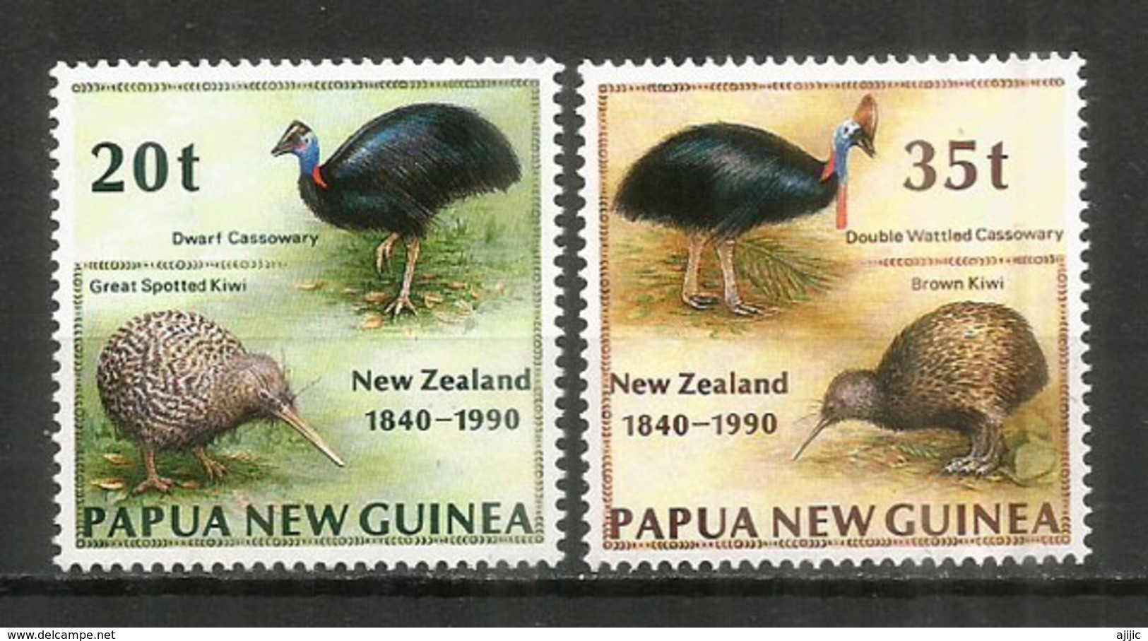 PAPOUASIE.NOUVELLE-ZÉLANDE, émission Conjointe  2 Timbres Neufs ** Casoar & Kiwi - Autruches