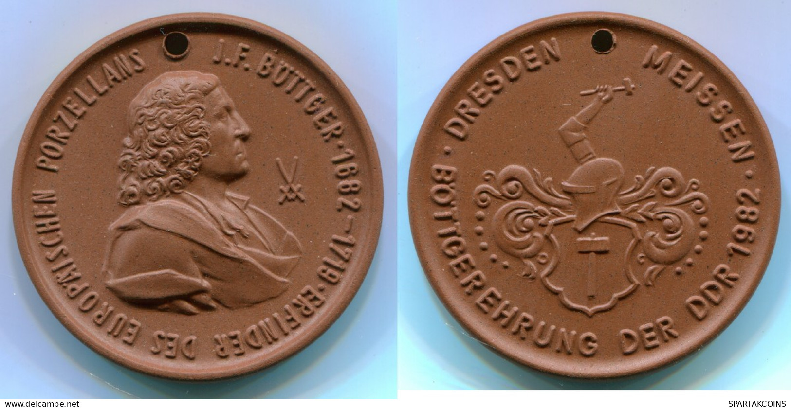 PORZELLANMEDAILLE BÖTTGER EHRUNG DDR 1982 PORZELLAN MEISSEN BRAUN #DE10334.3.E - Verzamelingen