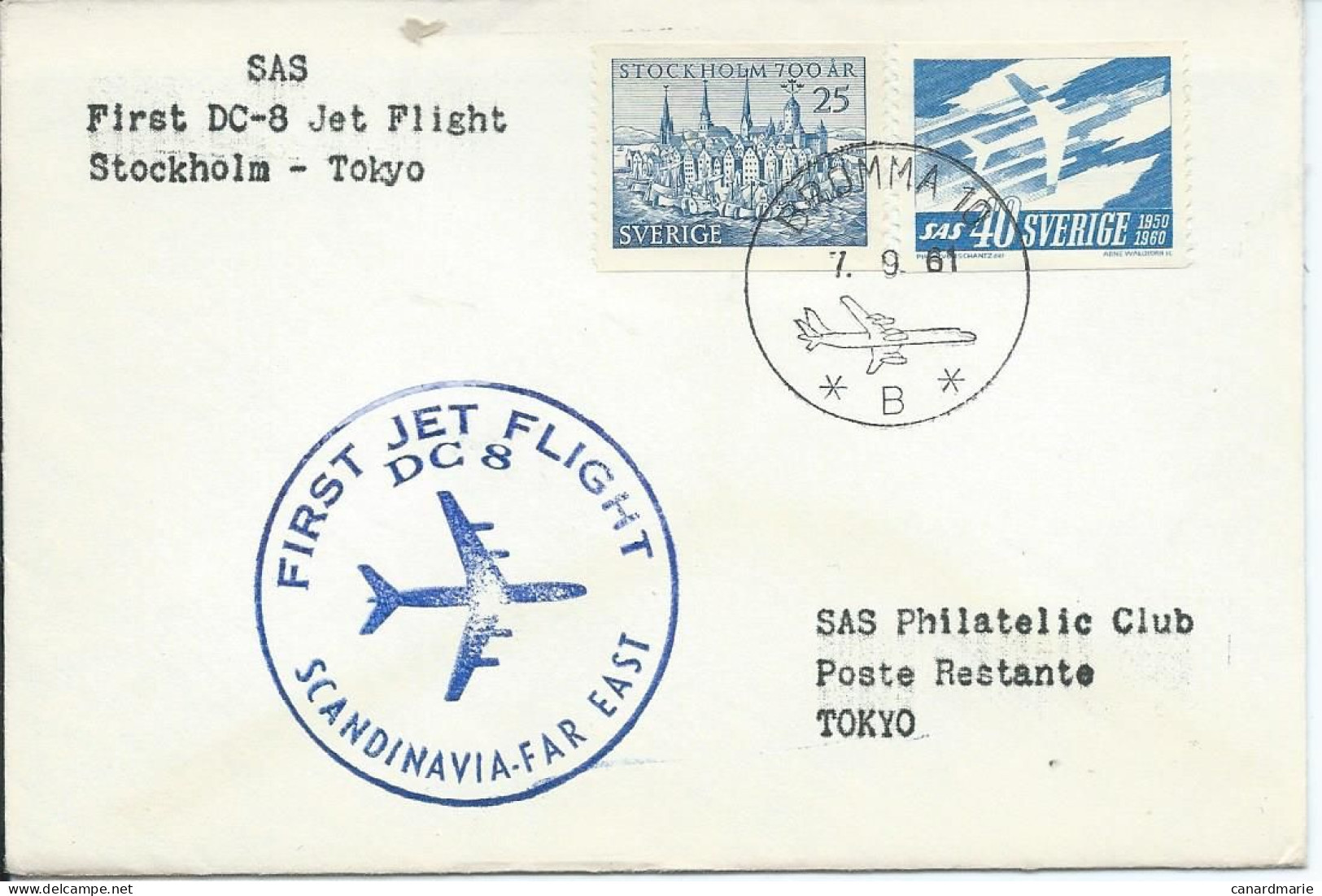 LETTRE 1961 FIRST JET FLIGHT DC 8 STOCKHOLM - TOKYO - Brieven En Documenten