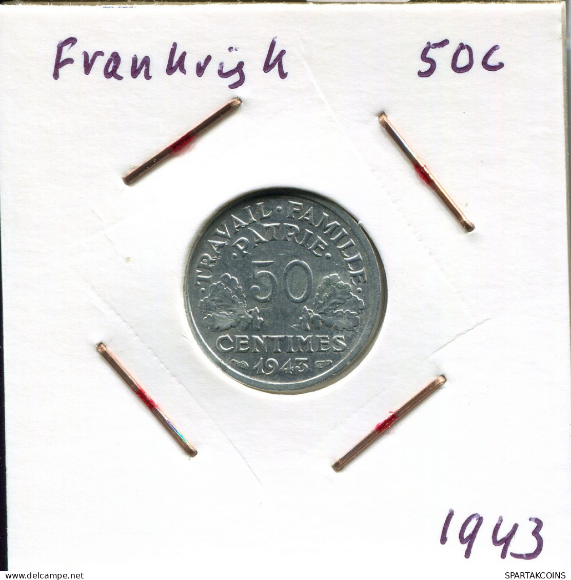 50 CENTIMES 1943 FRANCIA FRANCE Moneda #AM908.E - 50 Centimes