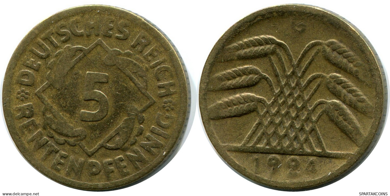 5 RENTENPFENNIG 1924 G DEUTSCHLAND Münze GERMANY #DB871.D - 5 Rentenpfennig & 5 Reichspfennig