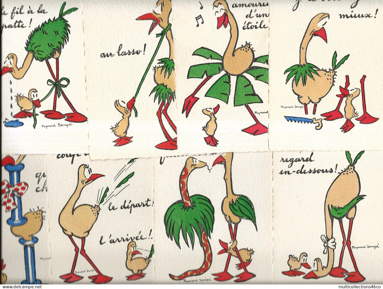 270423A - ILLUSTRATEUR RAYMOND SEMPE - Série De 12 Cartes Humour Oiseau Piaf Autruche - Sempé