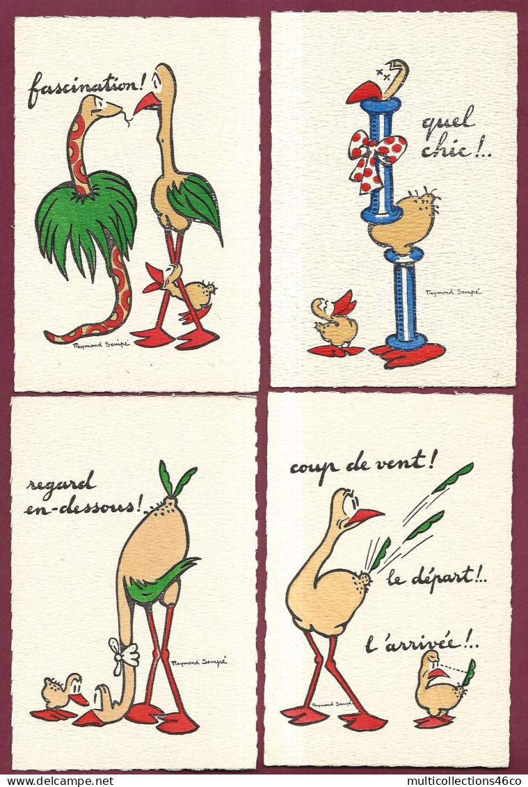 270423A - ILLUSTRATEUR RAYMOND SEMPE - Série De 12 Cartes Humour Oiseau Piaf Autruche - Sempé