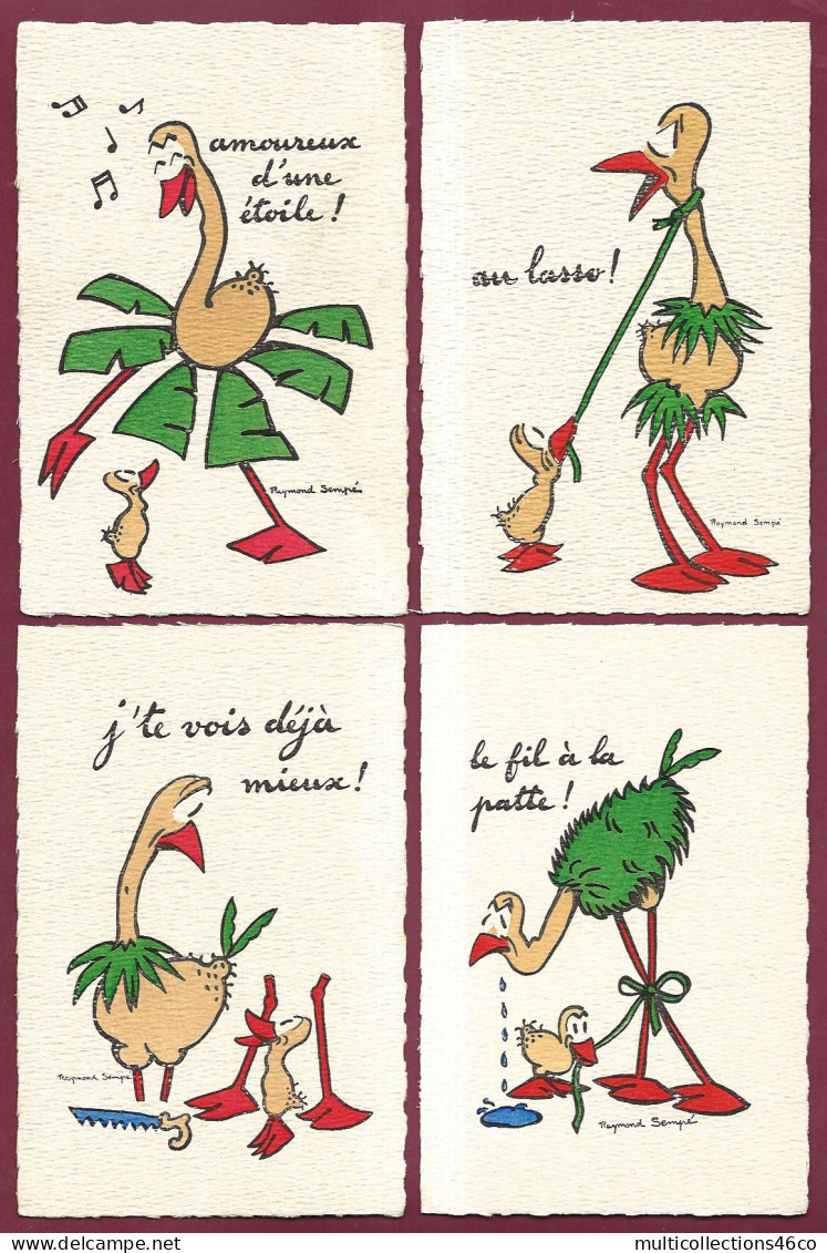 270423A - ILLUSTRATEUR RAYMOND SEMPE - Série De 12 Cartes Humour Oiseau Piaf Autruche - Sempé