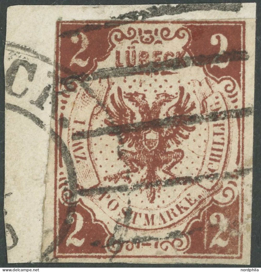 LÜBECK 3 BrfStk, 1859, 2 S. Rötlichbraun, Ohne Gummi, Auf Kleinem Briefstück, Feinst (teils Berührt Und Rechts Kleiner R - Lubeck