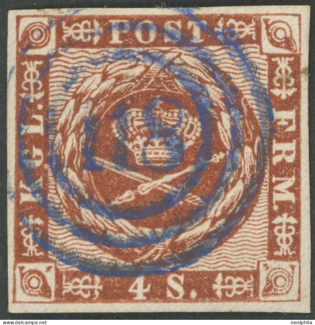 SCHLESWIG-HOLSTEIN DK 7a O, 118 (HEILIGENHAFEN) In Ultramarinblau Auf 4 S. Orangebraun Liniert, Kabinett, Gepr. W. Engel - Schleswig-Holstein