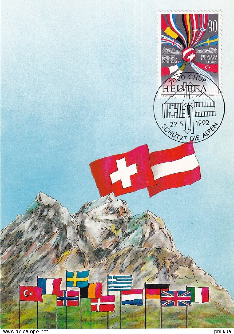 831 / Michel 1477 - Gemeinschaftsausgabe Schweiz - Österreich - Schürtzt Die Alpen - Maximumkarte - Autres & Non Classés
