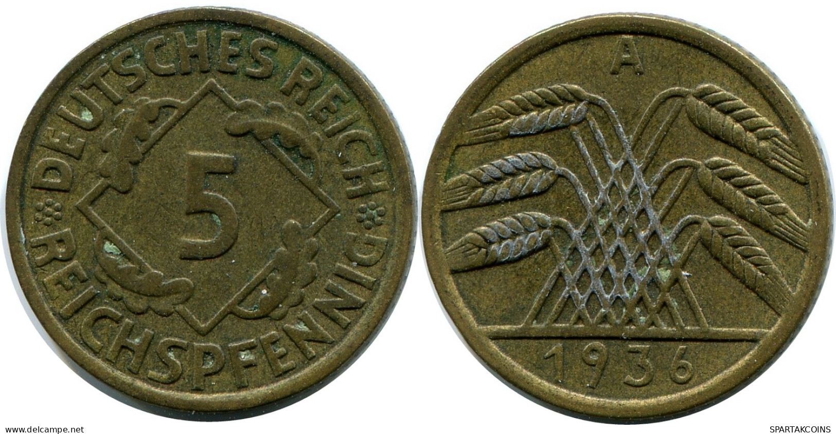 5 REICHSPFENNIG 1936 A DEUTSCHLAND Münze GERMANY #DB881.D - 5 Rentenpfennig & 5 Reichspfennig