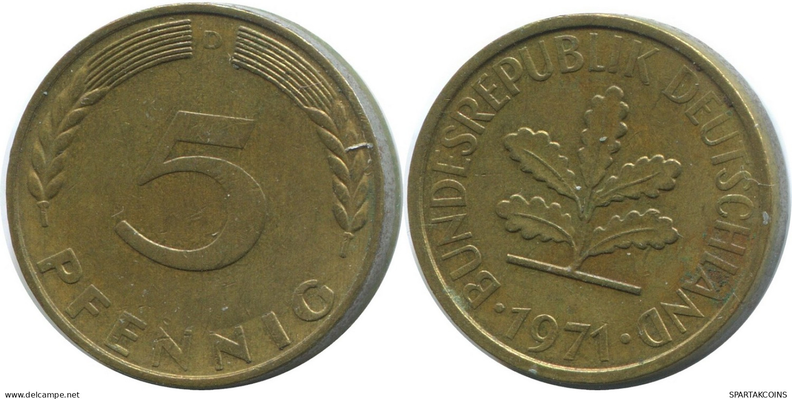 5 PFENNIG 1971 D WEST & UNIFIED GERMANY Coin #AD872.9.U - 5 Pfennig