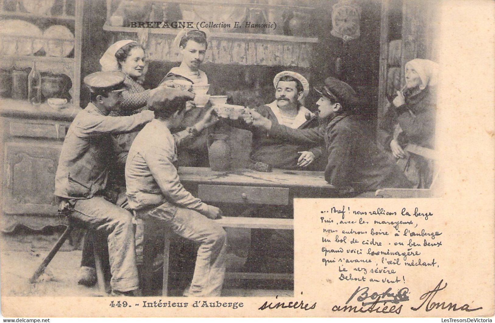 FOLKLORE - BRETAGNE - Intérieur D'Auberge - Carte Postale Ancienne - Costumes