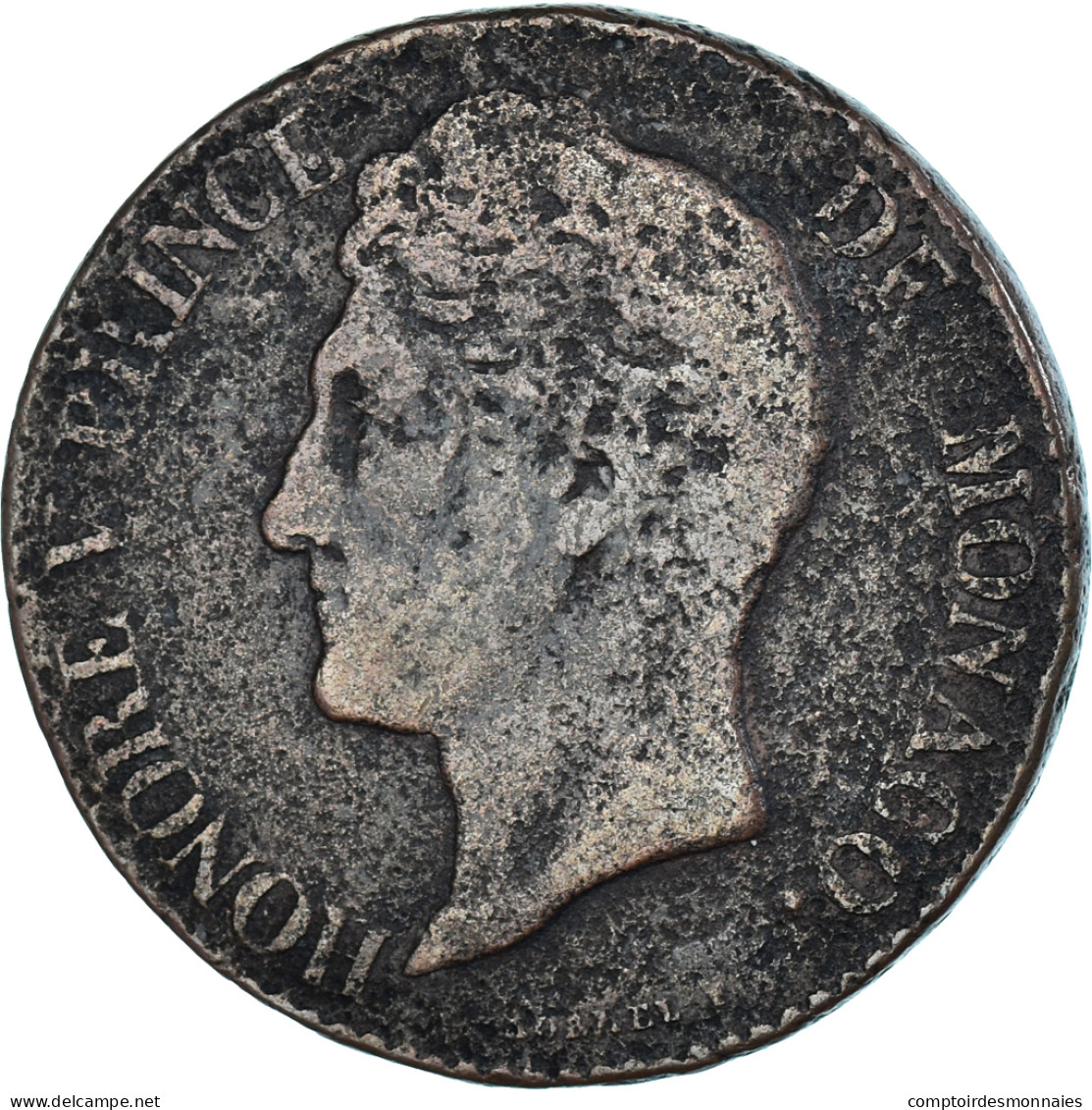 Monnaie, Monaco, Honore V, 5 Centimes, 1838, Monaco, TB, Cuivre, Gadoury:MC102 - 1819-1922 Onorato V, Carlo III, Alberto I