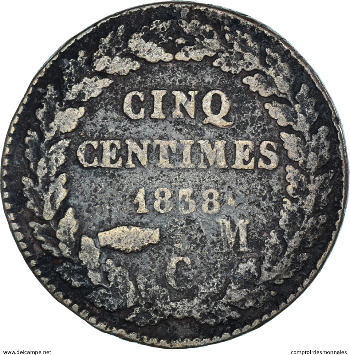 Monnaie, Monaco, Honore V, 5 Centimes, 1838, Monaco, TB, Cuivre, Gadoury:MC102 - Charles III.