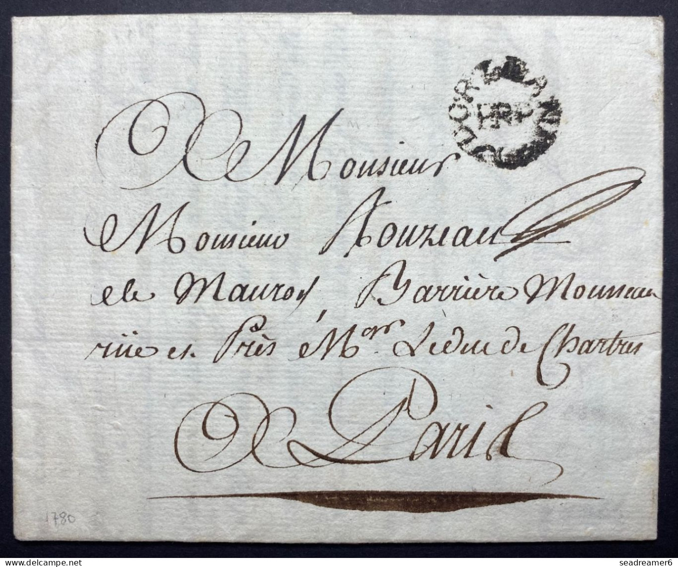 Lettre 1780 En PORT PAYE Marque Ornée " ORLEANS " En Noir (Ln°15-indice 25) Pour PARIS Certificat POTHION - ....-1700: Precursores