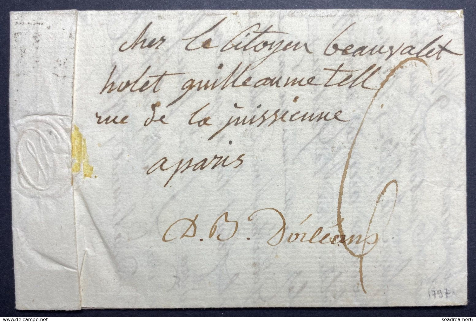Lettre 1797 Déboursé D'ORLEANS Manuscit (indice 16) Pour PARIS Par Petite Poste Signé POTHION - ....-1700: Precursores