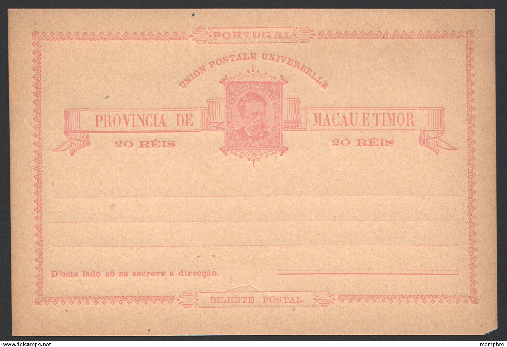 1885  Macau  E Timor  Luis I 20 Reis  Carte Postale  Neuve  - Lettres & Documents