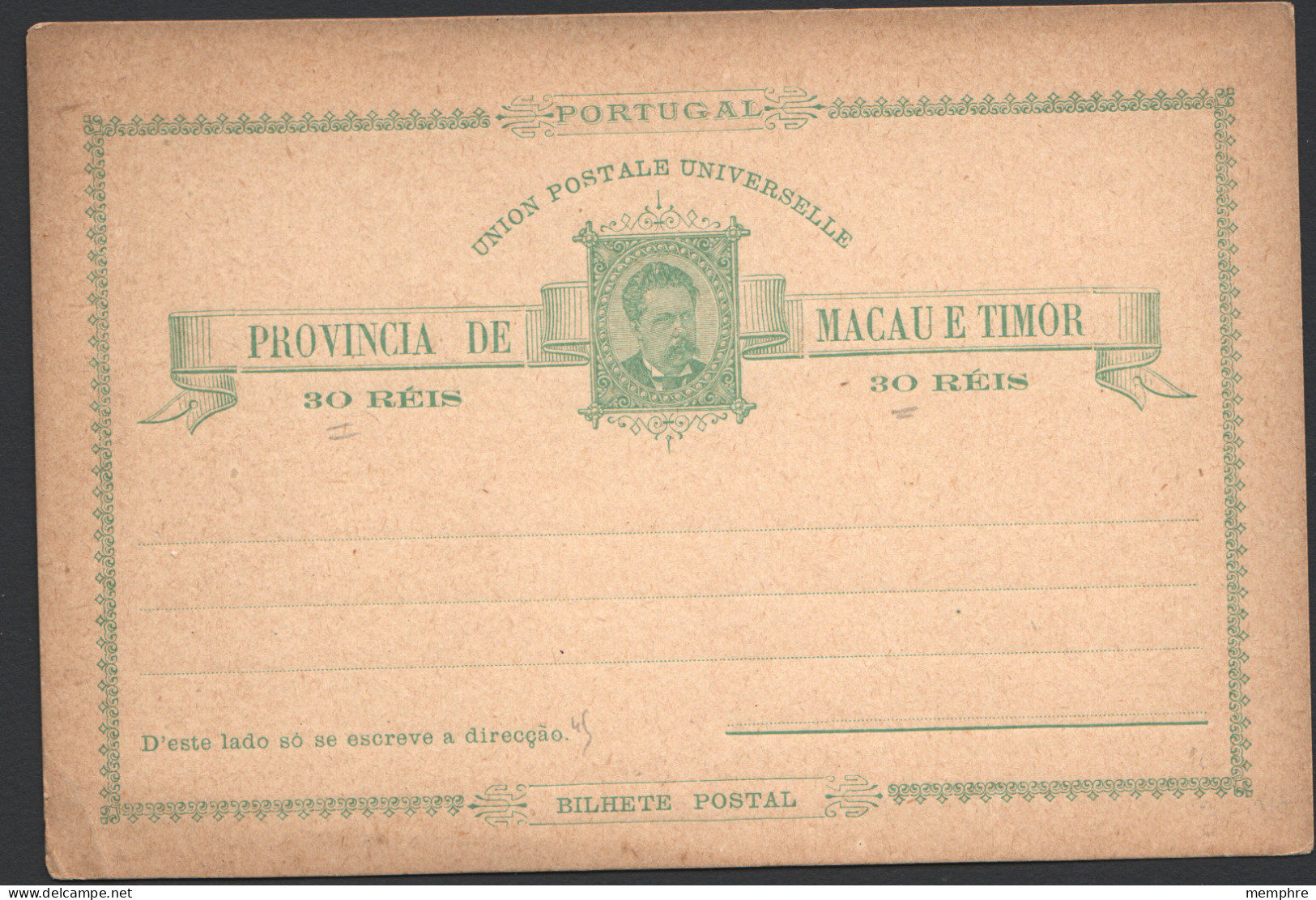 1885  Macau  E Timor  Luis I 30 Reis  Carte Postale  Neuve  - Briefe U. Dokumente