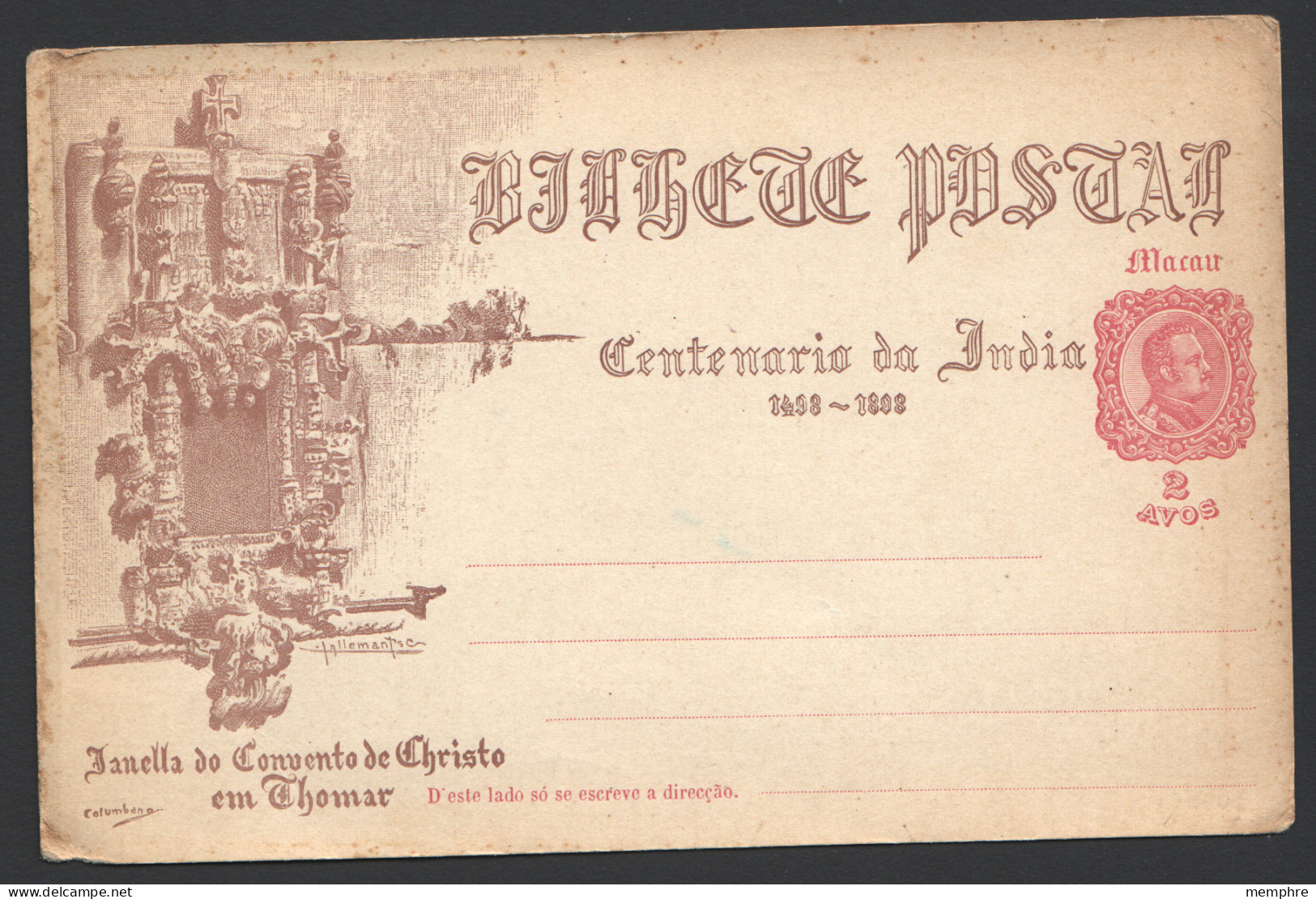 1898  Carte Postale Illustrée 2 Avos - Centenaire De L'Inde Portugaise - Couvent Du Christ Thomar  Neuve - Lettres & Documents