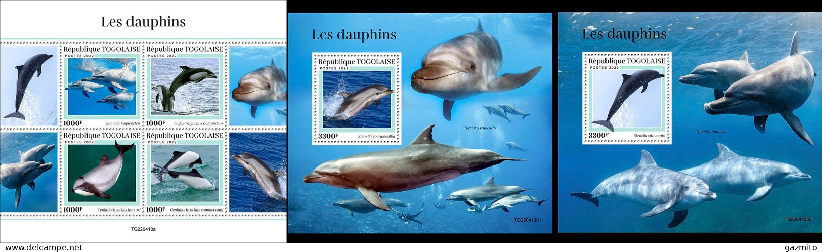 Togo 2022, Animals, Dolphins, 4val In BF+2BF - Dauphins