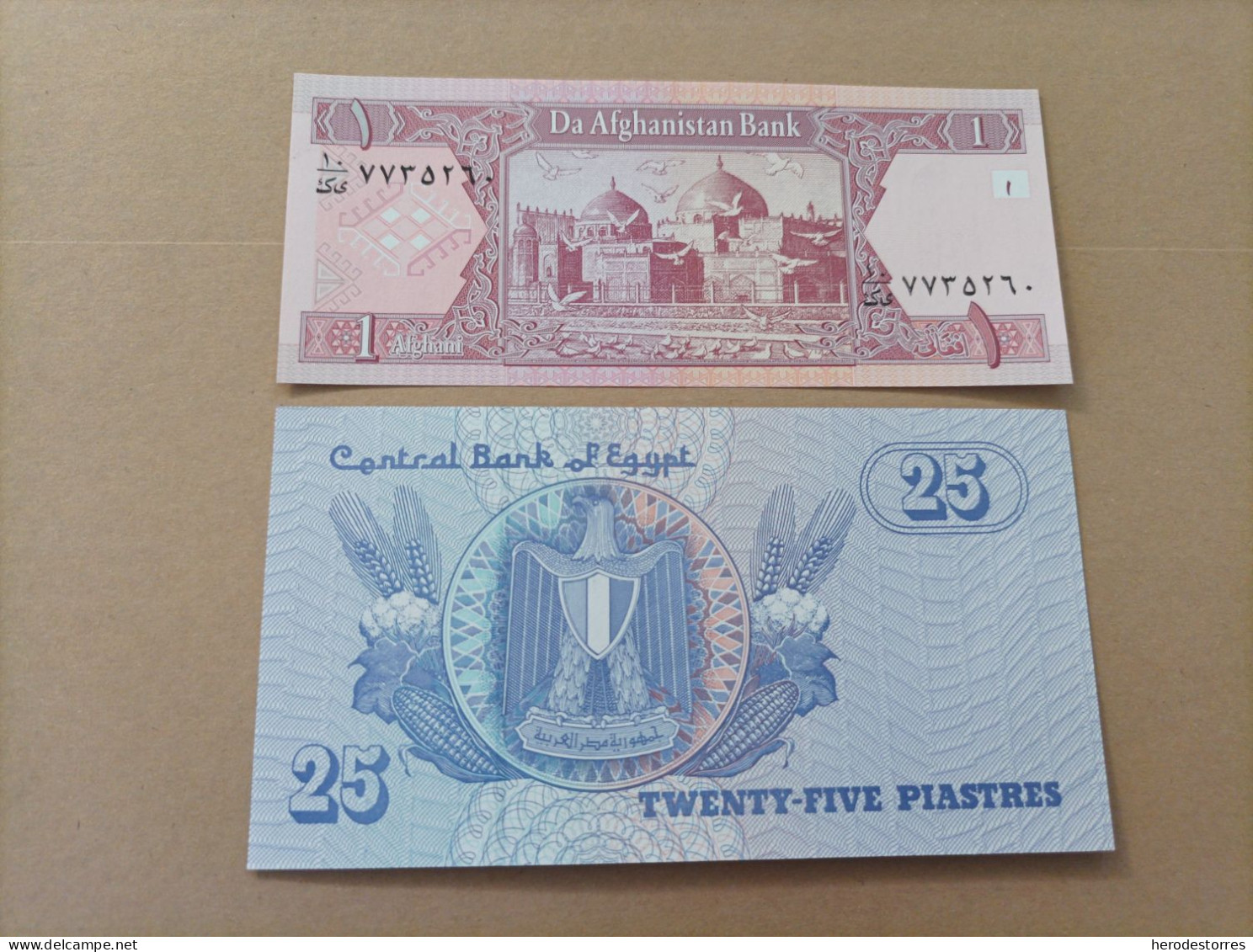 2 Billetes De Afganistán De 1 Afgani, Año 1939 Y De Egipto De 25 Piastres, UNC - Afghanistan