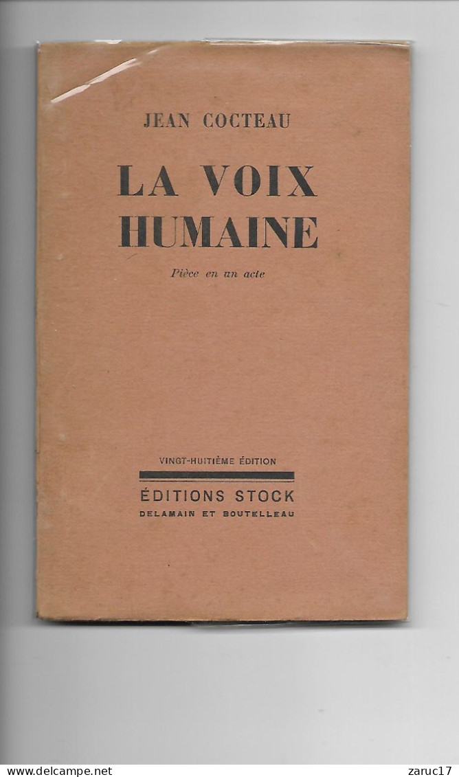 LIVRE LA VOIX HUMAINE JEAN COCTEAU EDITIONS STOCK 1949 - Auteurs Français