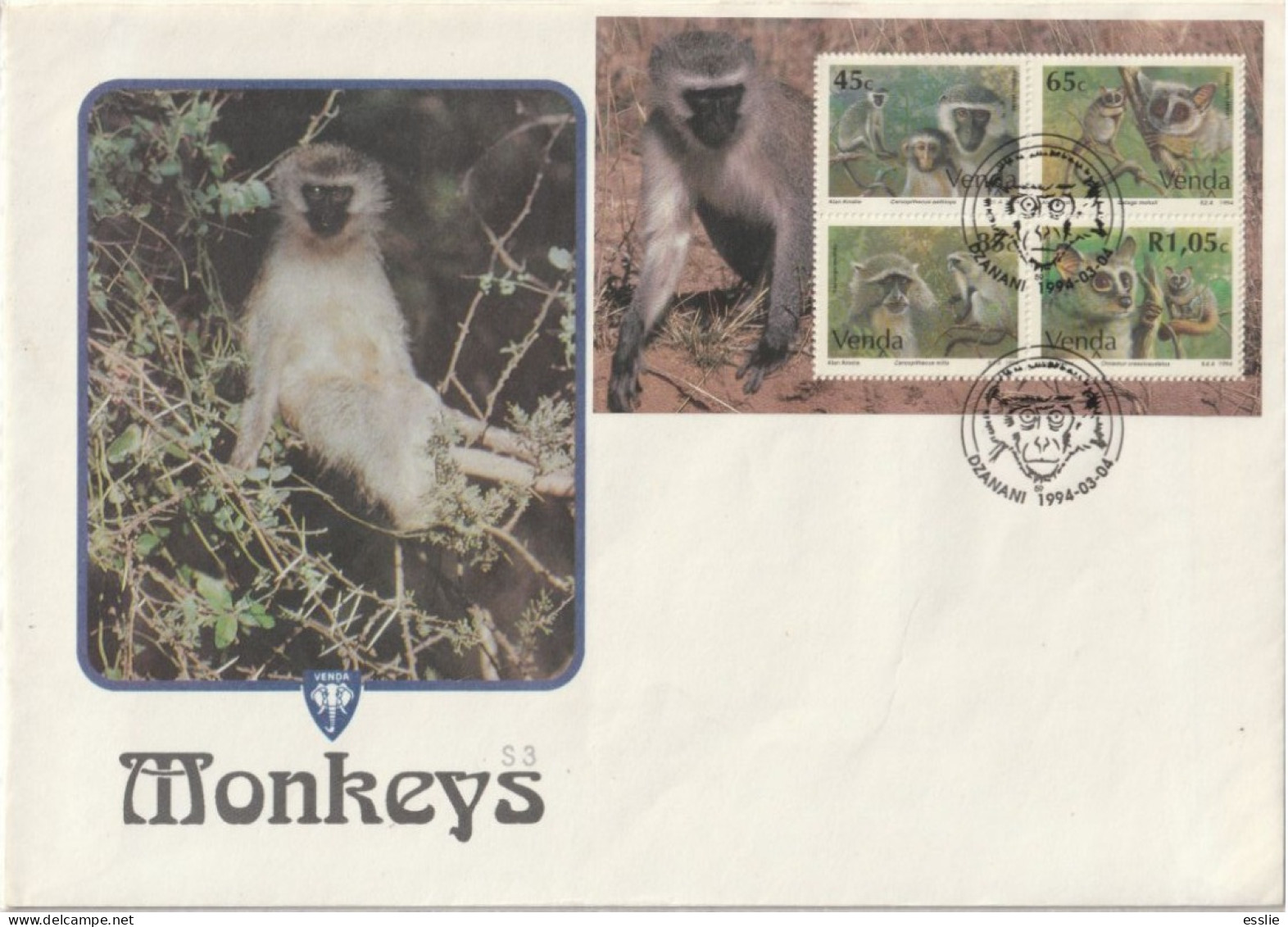 Venda - 1993 - Monkeys - Miniature Souvenir Sheet On FDC - Venda