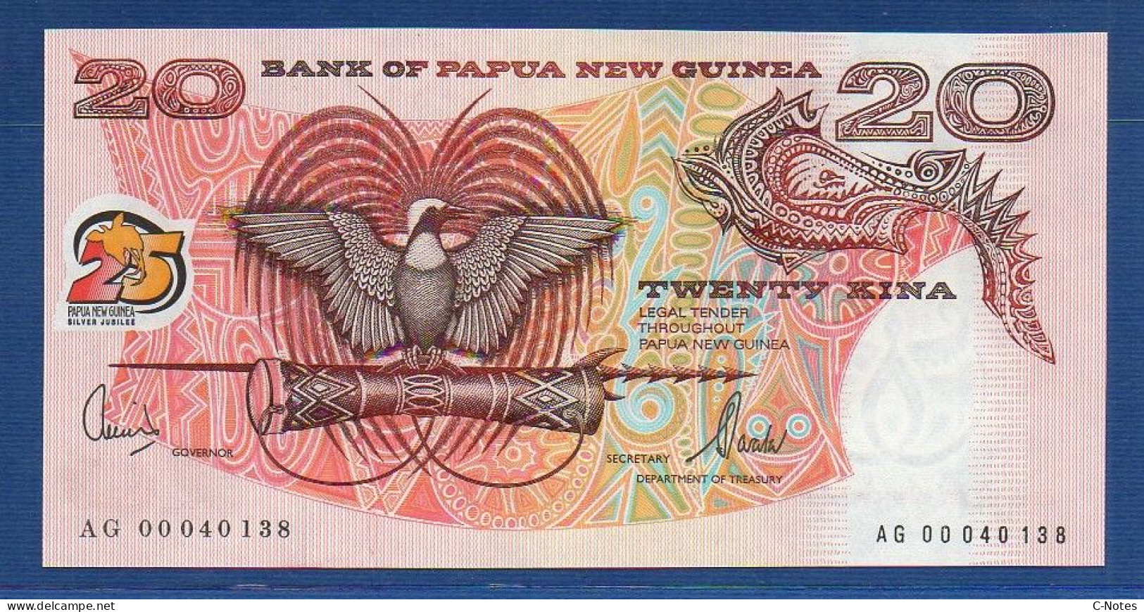 PAPUA NEW GUINEA - P.24 – 20 KINA ND (2000) UNC, Serie AG00040138 -Silver Jubilee Papua New Guinea" Commemorative Issue - Papoea-Nieuw-Guinea