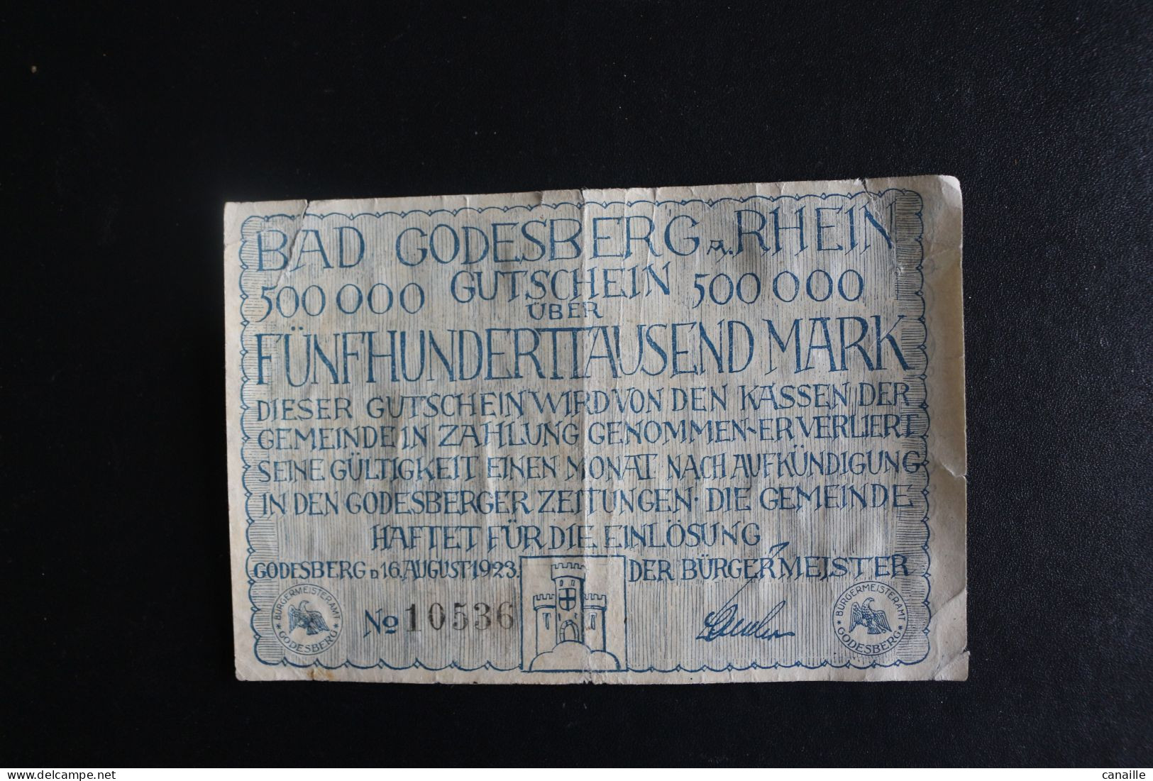 Billet, Empire Allemand /  Funfhunderttausend Mark Bad Godesberg A Rhein - 500 000 Mark Godesberg A 16 August 1923 - Colecciones