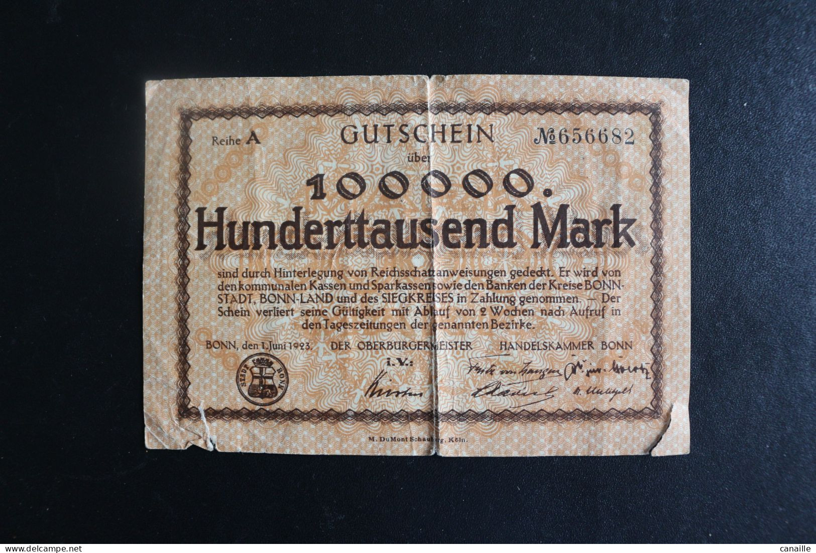 Billet, Empire Allemand /  Hunderttausend Mark Gutschein  - 100000 Mark. Bonn 1923 - Collections