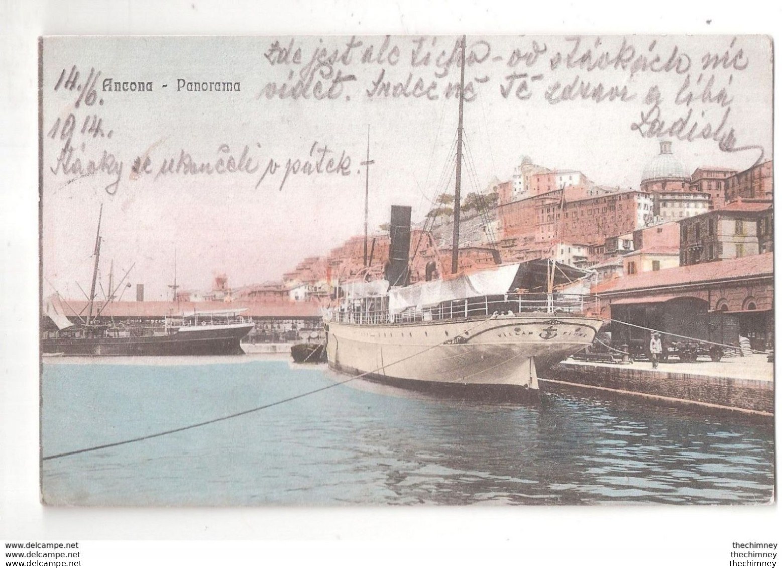 CPA ITALIE ITALIA ANCONA Panorama Ship Boat VILLAM FIUME ?? PICTURE POSTCARD USED - Ancona