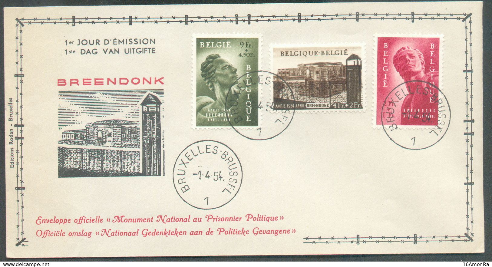 Série BREENDONCK Prisonnier Et Fort Obl. Sc BRUXELLES 1 Sur FDC Du 1-1-1954 -  20980 - 1951-1960