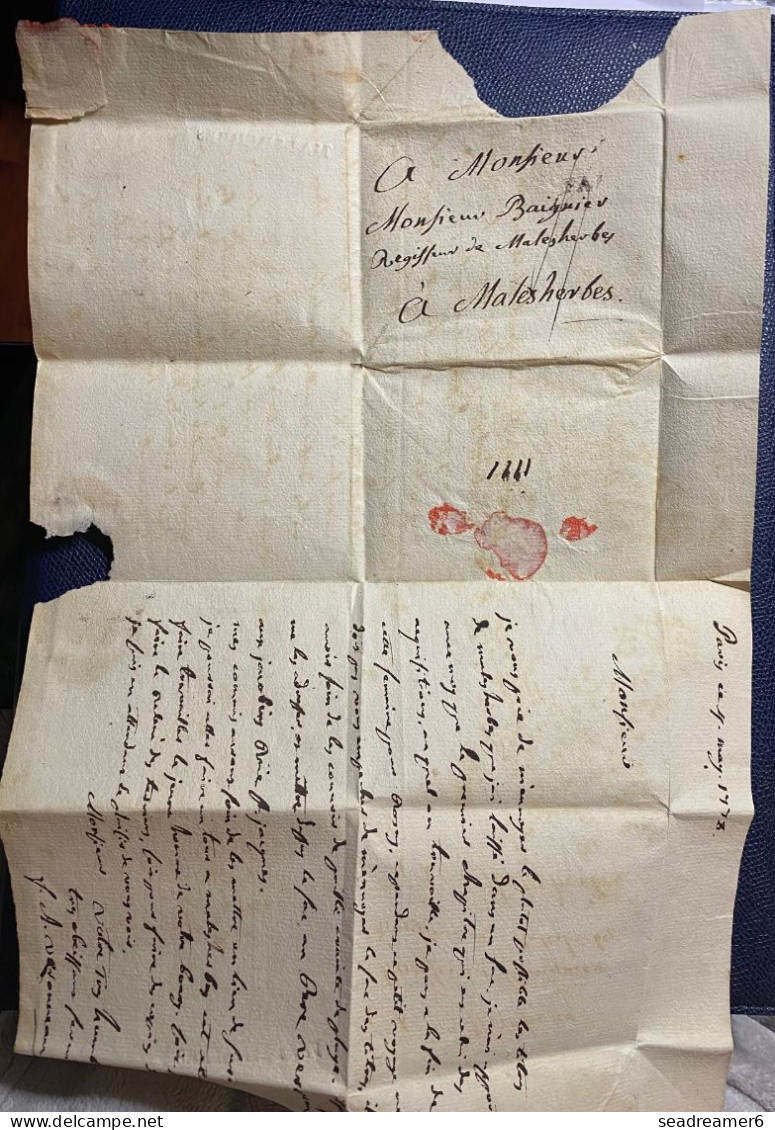 Lettre En Réemploie Pour Réponse De 1778 Marque " MALSHERBES " 40 Mm (indice 20) + Taxe Pour PARIS TTB - ....-1700: Voorlopers