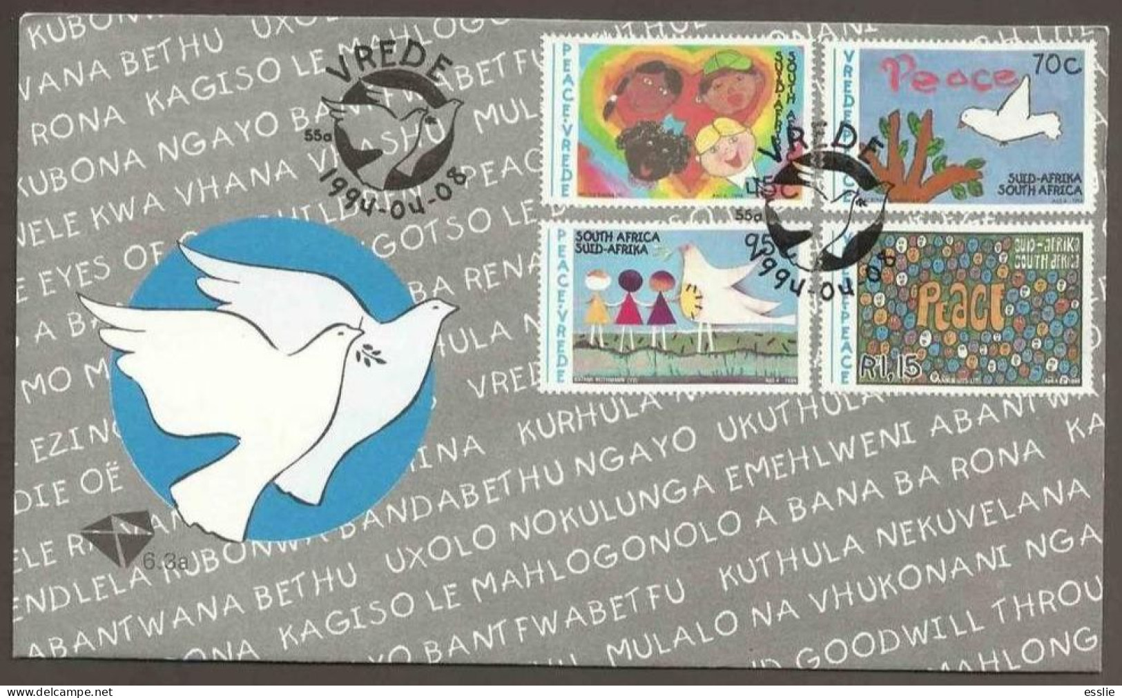 South Africa RSA - 1994 - Peace Campaign Childrens Paintings Birds Doves - Cartas & Documentos