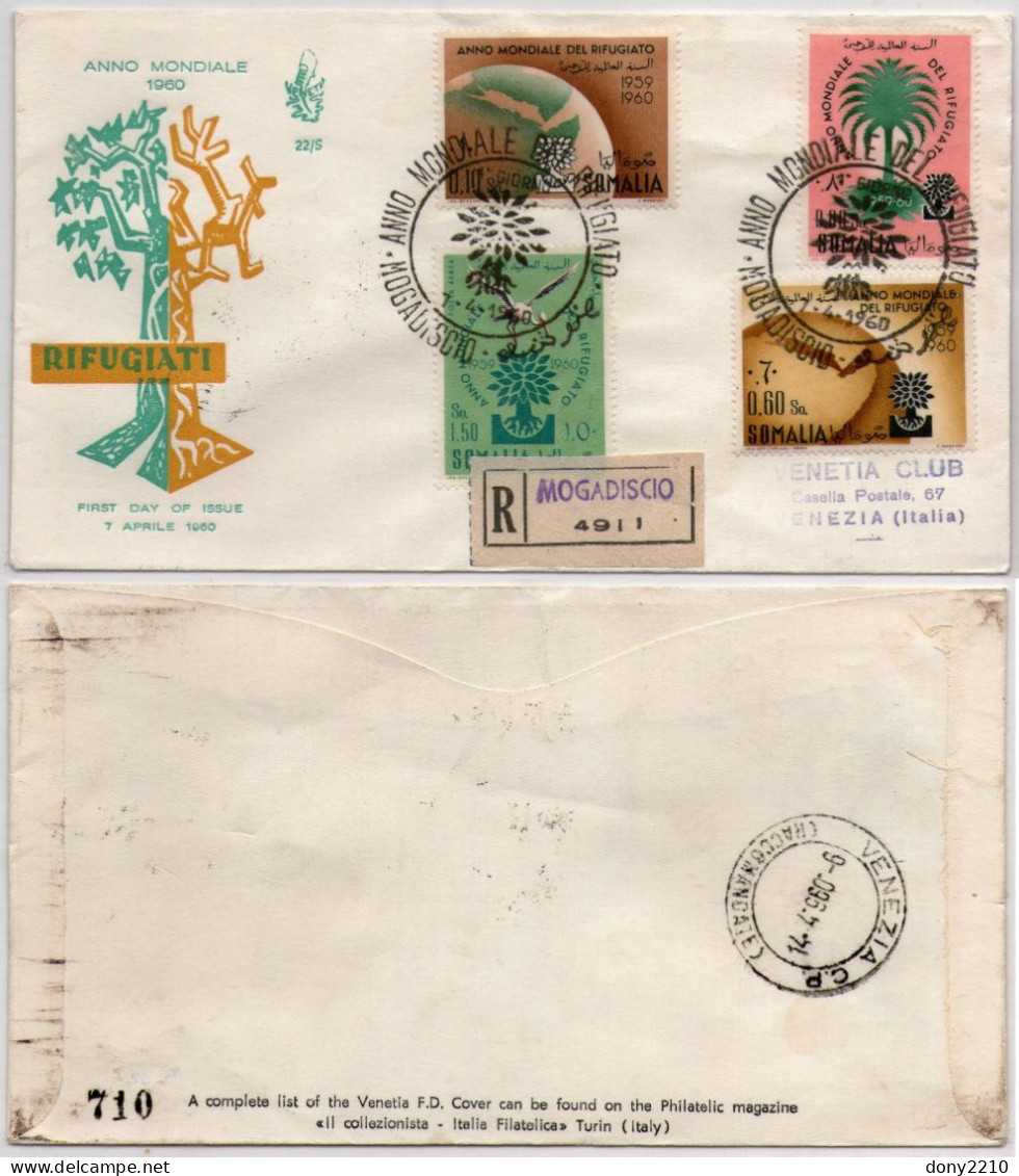 Fdc Venetia Som 1960 22s Anno Rifugiati Raccommanadata - Somalia (AFIS)