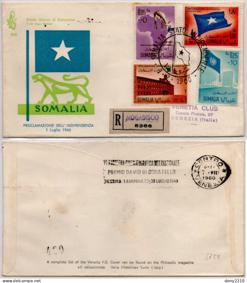Fdc Venetia Som 1960 23s Indipendenza Raccommanadata - Somalia (AFIS)