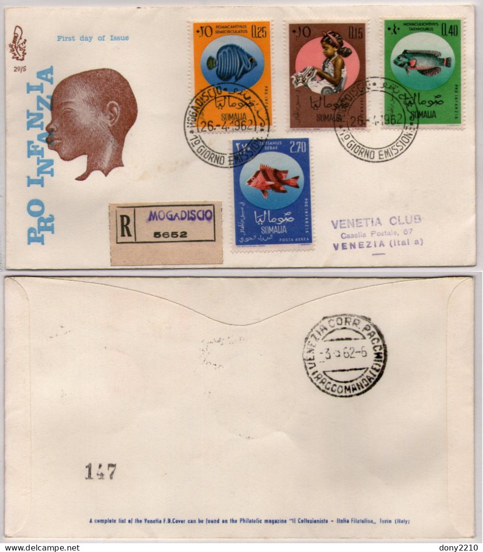 Fdc Venetia Som 1962 29s Pro Infanzia Raccomandata - Somalia (AFIS)