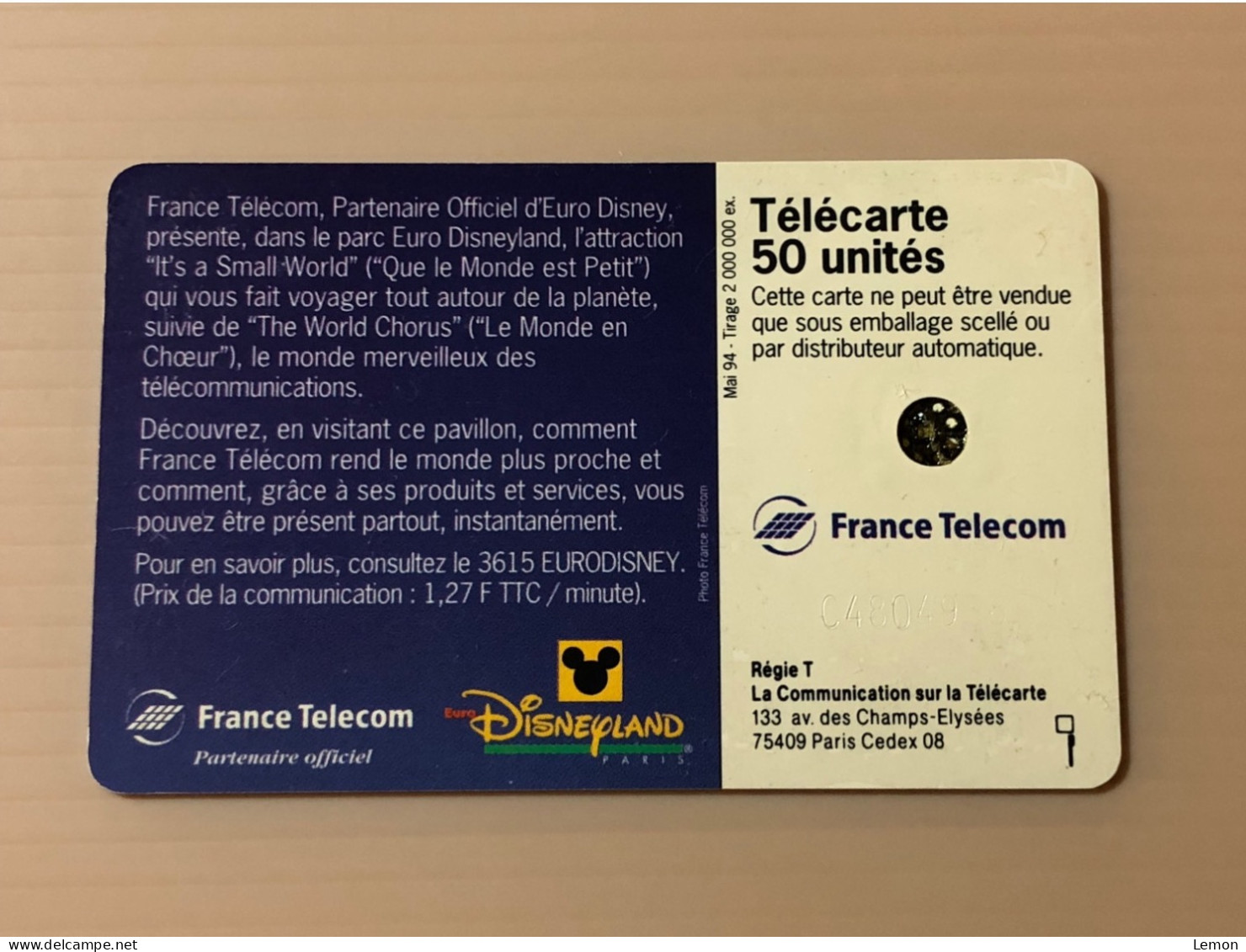 France Telecom Chip Telecarte Phonecard - Disneyland - Set Of 1 Used Card - Other & Unclassified