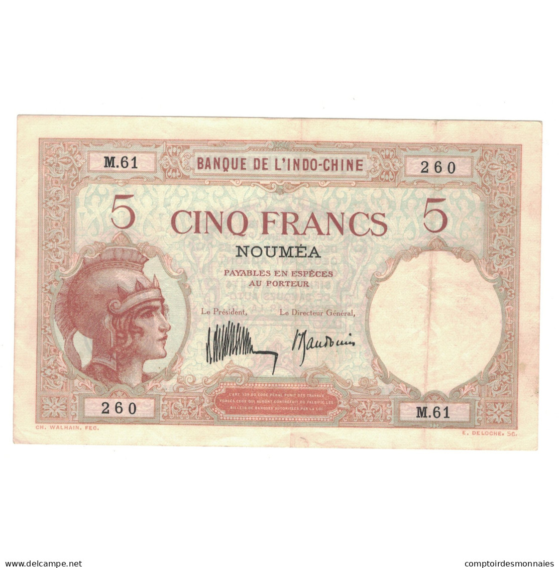 Billet, Nouvelle-Calédonie, 5 Francs, NOUMÉA, KM:36b, TTB - Nouméa (Neukaledonien 1873-1985)