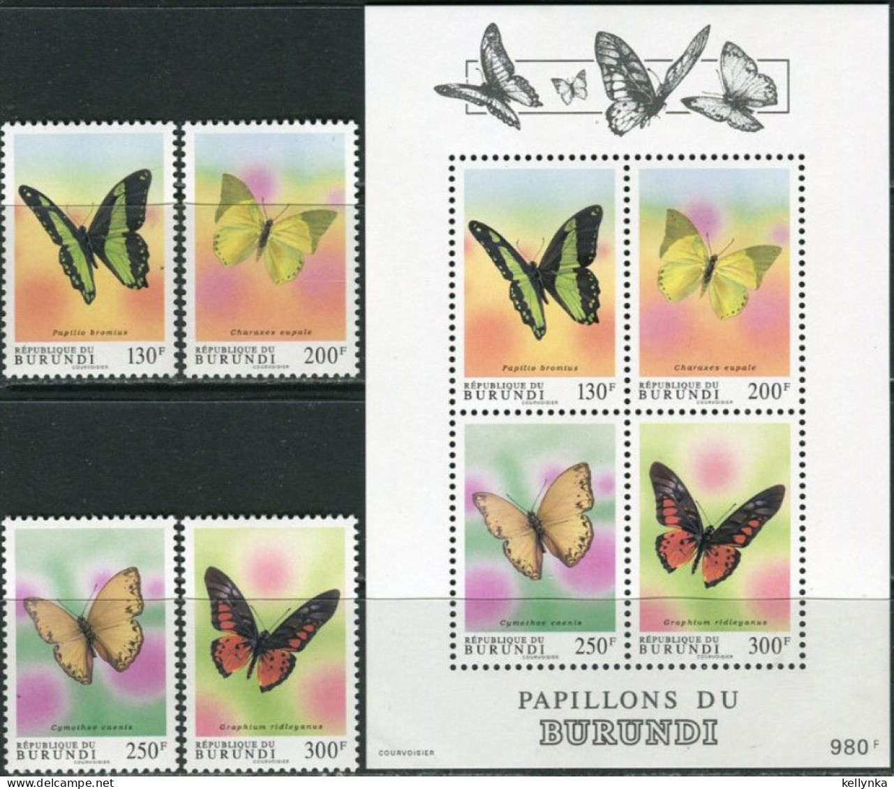 Burundi - 1029/1032 + BL132 - Papillons - 1993 - MNH - Ungebraucht